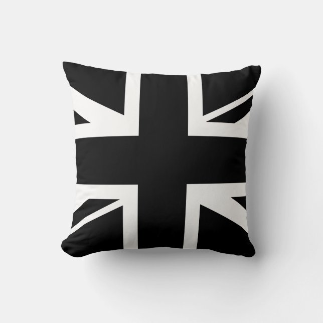 Union Jack ~ Black and White Throw Pillow (Front)
