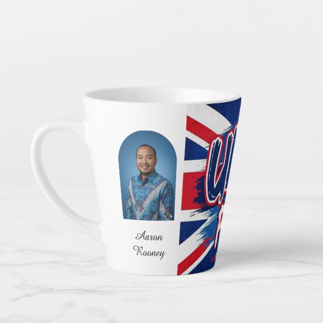 Union Jack British Flag Vintage Personalized Latte Mug (Left)