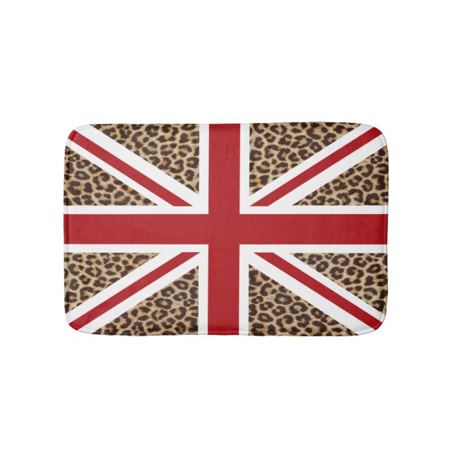 Union Jack British Flag with Cheetah Print Bath Mat (Front)