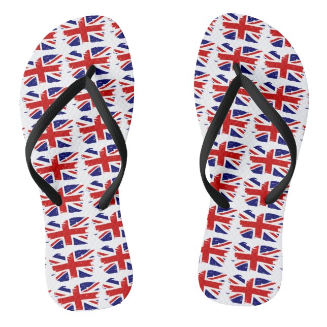 Union Jack British Flag With Grunge Flip Flops (Footbed)