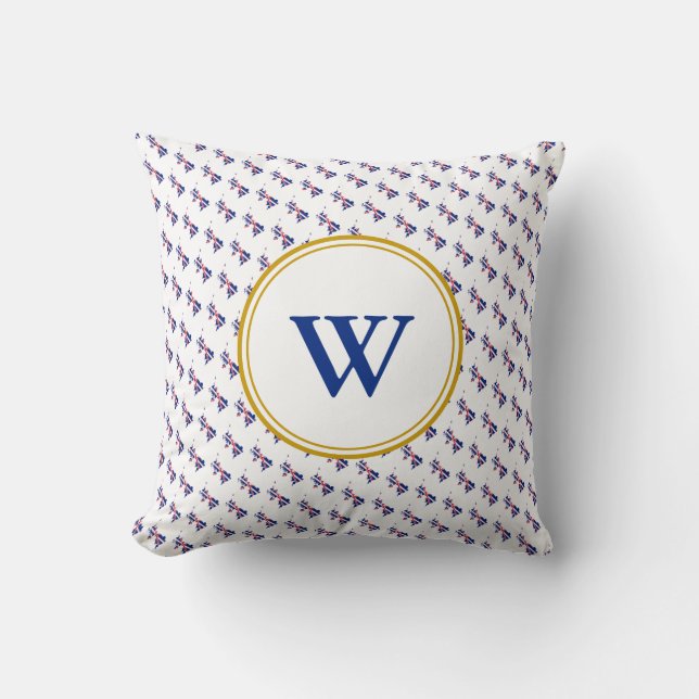 UNION JACK British Map MONOGRAM Custom Text Throw Pillow (Front)