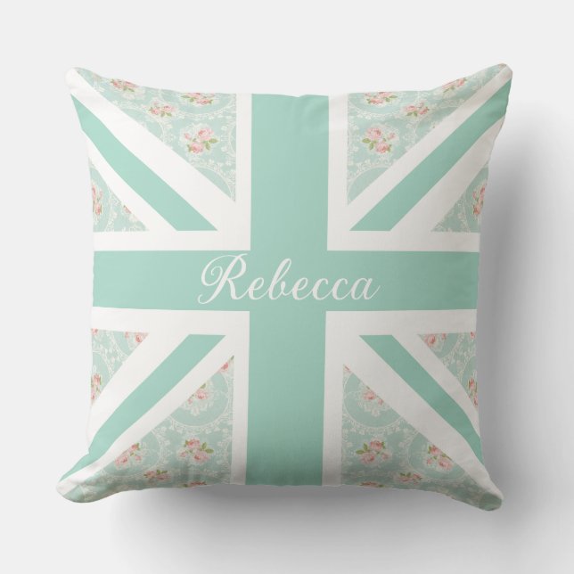 Union Jack British Rose Garden Throw Cushion (Front)