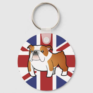 Union Jack Cartoon English Bulldog Keychain