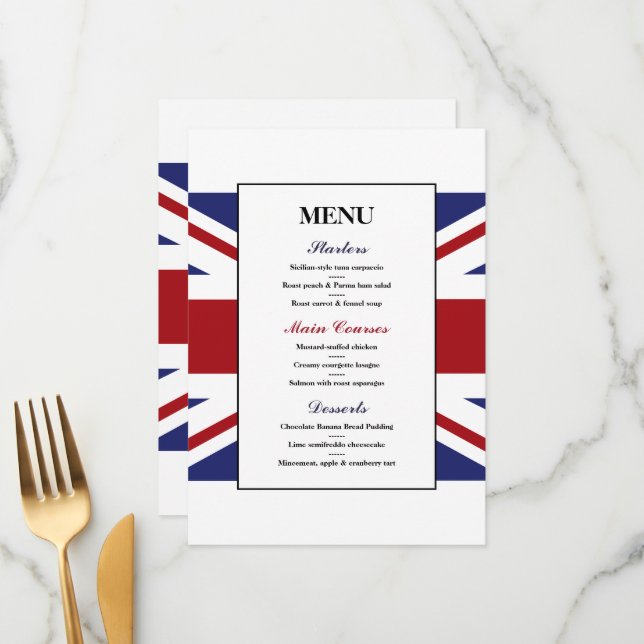 Union Jack Drapeau British Mariage Menu (Devant/Arrière en situation)