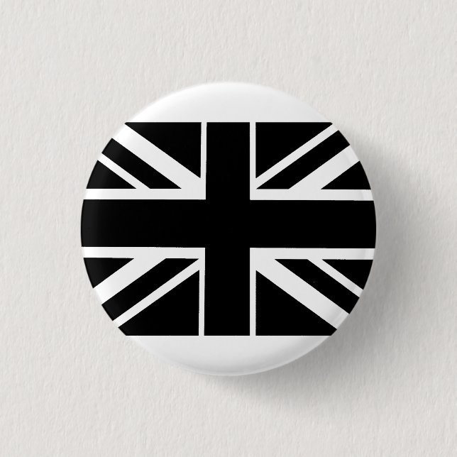 Union Jack England British Flag Britain UK BLACK 1 Inch Round Button (Front)