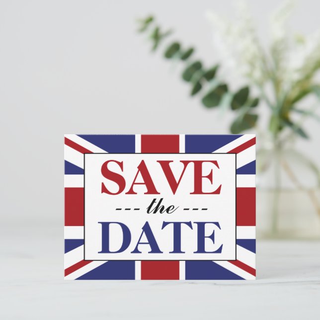 Union Jack Flag British Wedding Save The Date Announcement Postcard (Standing Front)