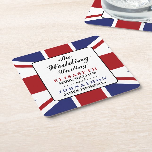 Union Jack Flag British Wedding Square Paper Coaster (Angled)