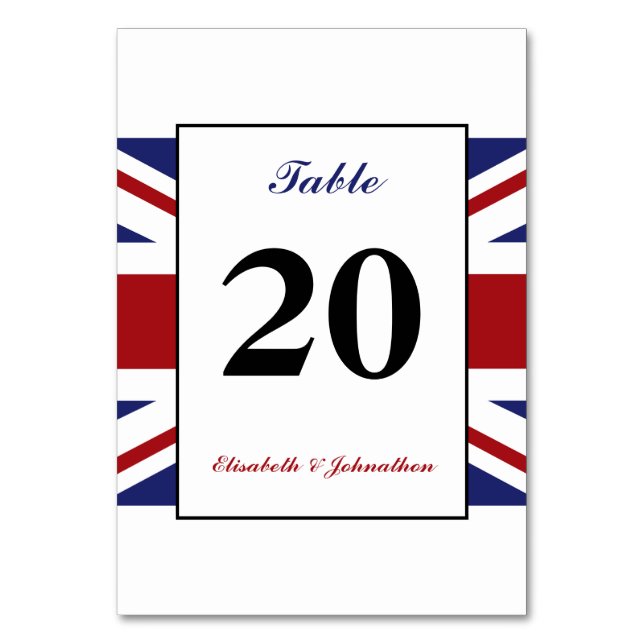 Union Jack Flag British Wedding Table Number (Front)