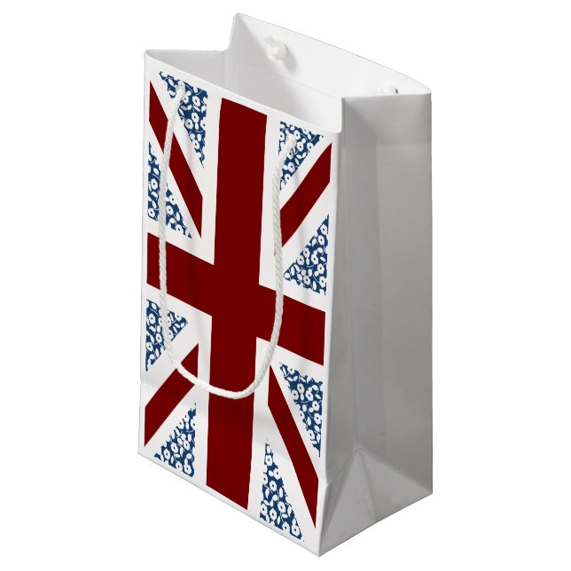 Union Jack Flag Calico Floral Pattern Small Gift Bag (Front Angled)