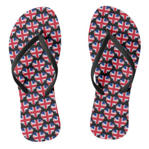Union Jack Flag Colours Hearts Pattern Patriotic Flip Flops
