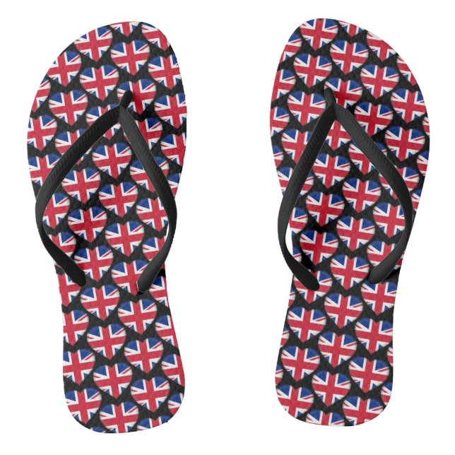 Union Jack Flag Colours Hearts Pattern Patriotic Flip Flops (Footbed)