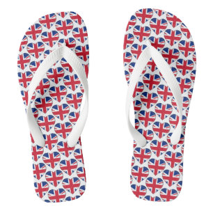 Union Jack Flag Colours Hearts Pattern Patriotic Flip Flops