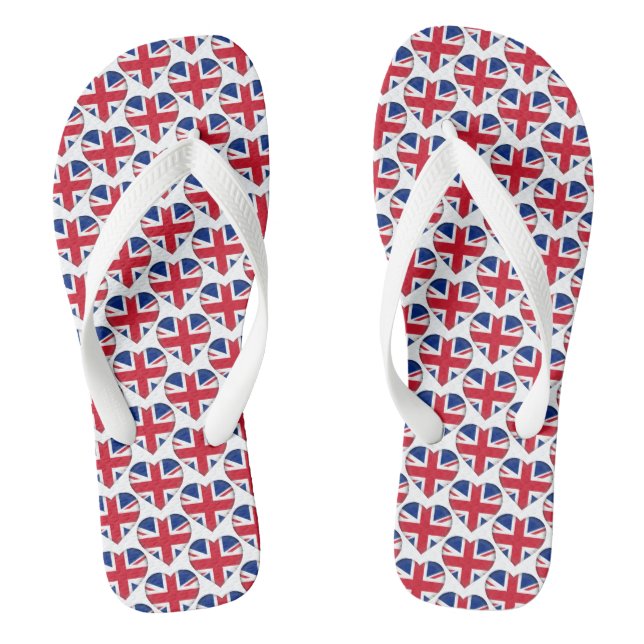Union Jack Flag Colours Hearts Pattern Patriotic Flip Flops (Footbed)