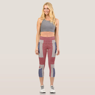 Union Jack Flag Fishnet Pattern Capri Leggings