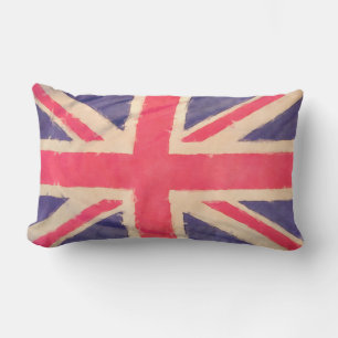 UNION JACK FLAG grunge + your idea Lumbar Pillow