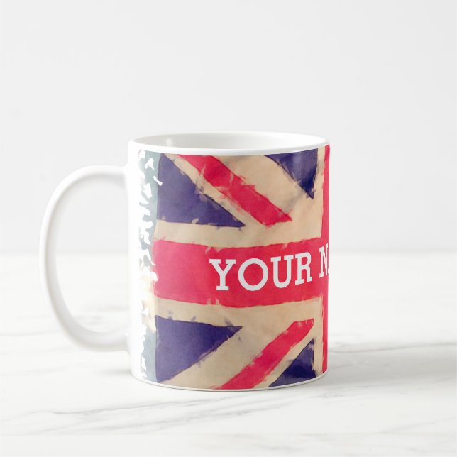 UNION JACK FLAG grunge + your text Coffee Mug (Left)