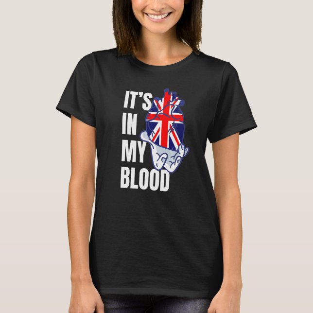 Union Jack Flag Heart Blood Veins Hand Great Brita T-Shirt (Front)