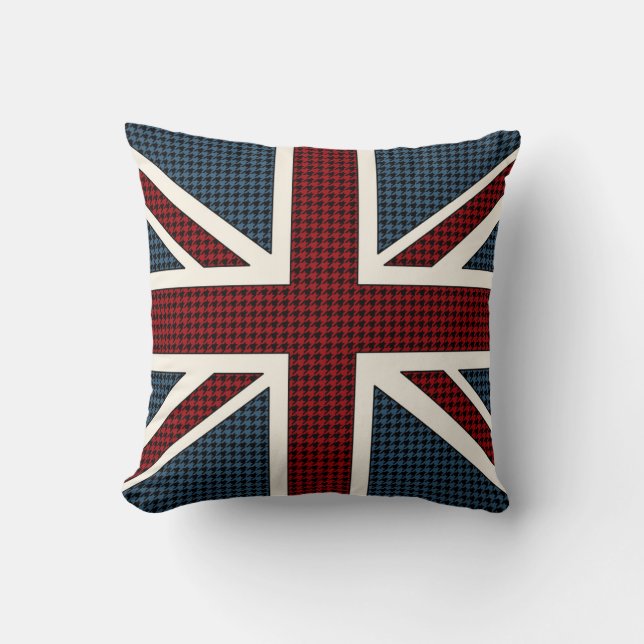 Union Jack Flag Houndstooth Throw Pillow (Front)