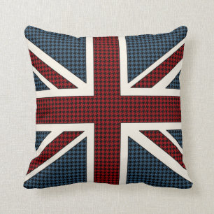 Union Jack Flag Houndstooth Throw Pillow