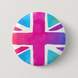 Union Jack Flag in Bright Watercolors 2 Inch Round Button
