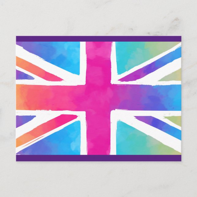 Union Jack Flag in Bright Watercolors Postcard (Front)