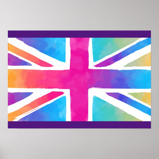 Union Jack Flag in Bright Watercolors Poster (Front)