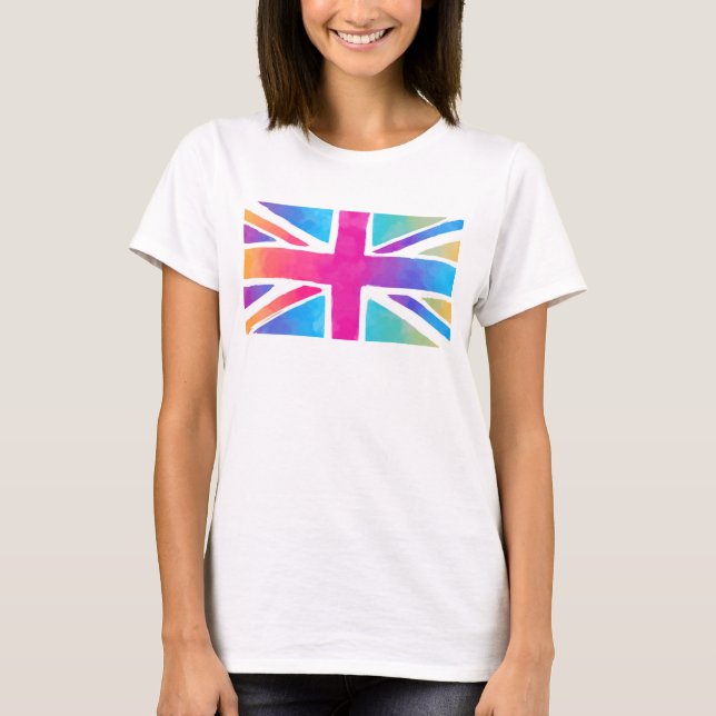 Union Jack Flag in Bright Watercolors T-Shirt (Front)