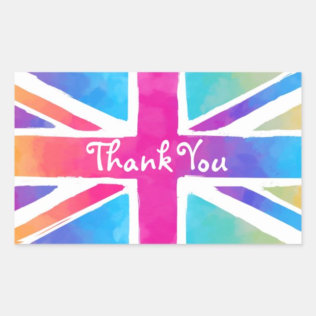 Union Jack Flag in Bright Watercolors Thank You Sticker (Front)