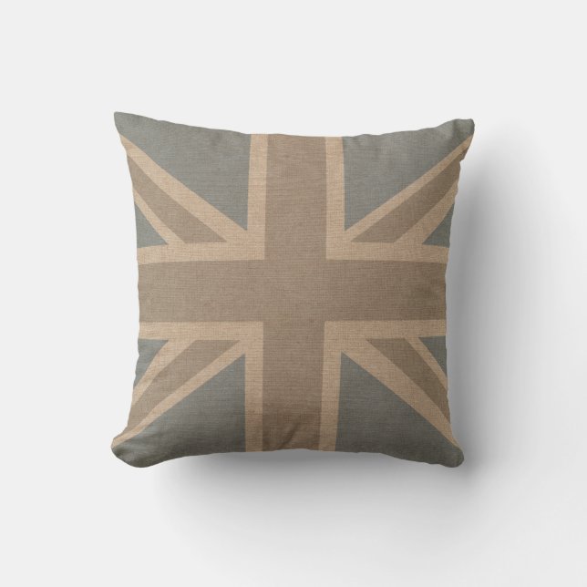 Union Jack Flag in Pale Blue and Grey Throw Pillow (Front)
