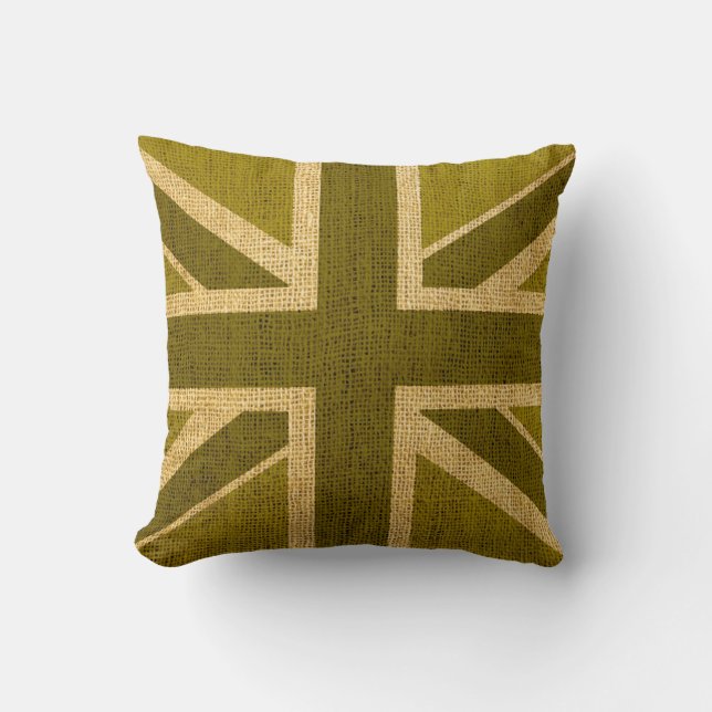 Union Jack Flag in Rustic Green Throw Pillow (Front)