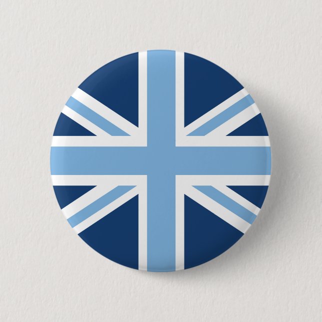 Union Jack Flag in Sky and Navy Blue 2 Inch Round Button (Front)