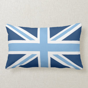 Union Jack Flag in Sky and Navy Blue Lumbar Pillow