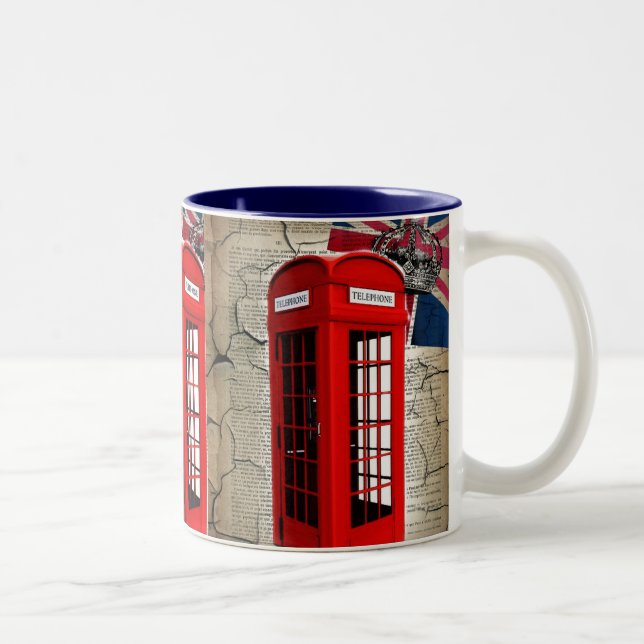 union jack flag jubilee crown red telephone booth Two-Tone coffee mug (Right)