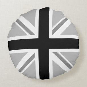 Union Jack/Flag Monochrome Round Pillow