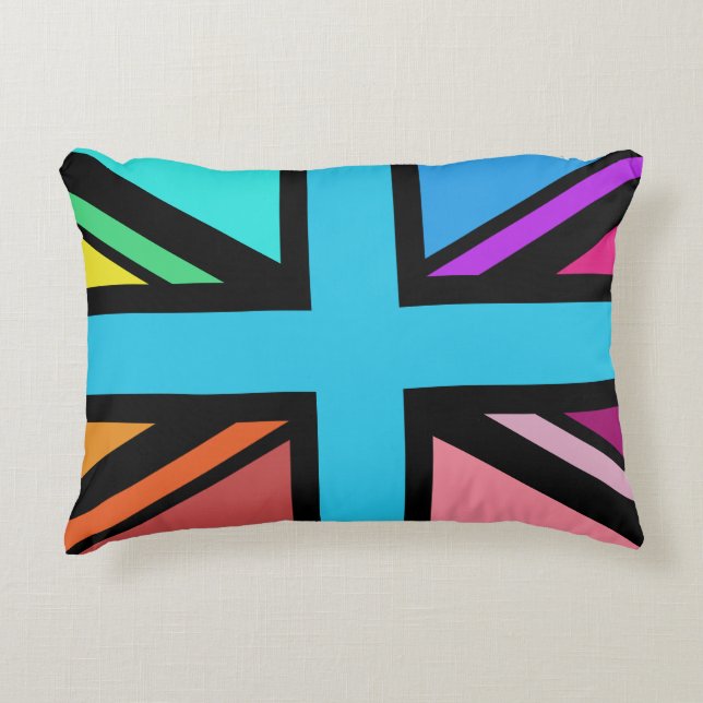 Union Jack/Flag Multicolored+Black Design Accent Pillow (Front)