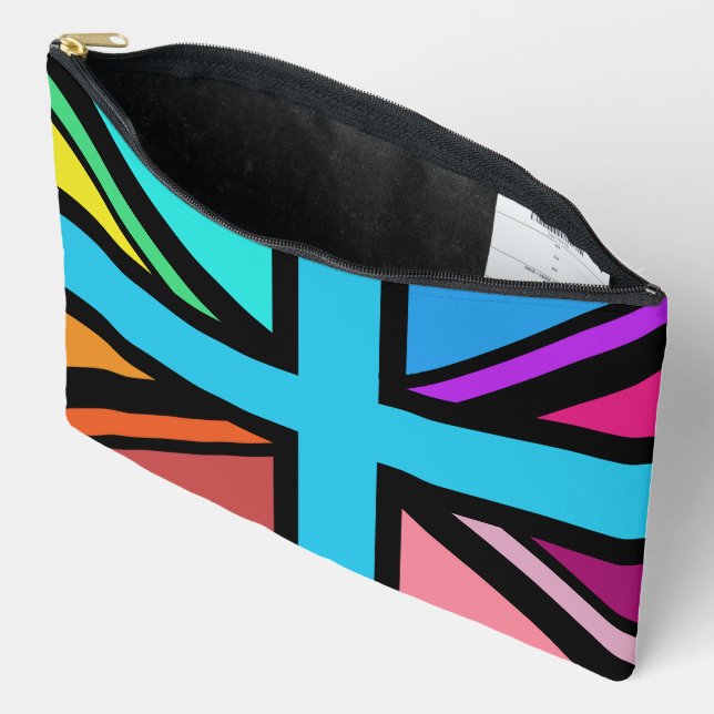 Union Jack/Flag Multicolored+Black Design Accessory Pouch (Open)