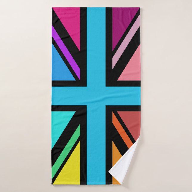 Union Jack/Flag Multicolored+Black Design Bath Towel (Bath Towel)