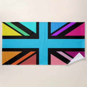 Union Jack/Flag Multicolored+Black Design Beach Towel