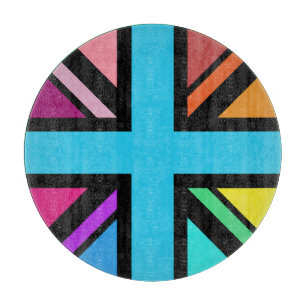 Union Jack/Flag Multicolored+Black Design Cutting Board