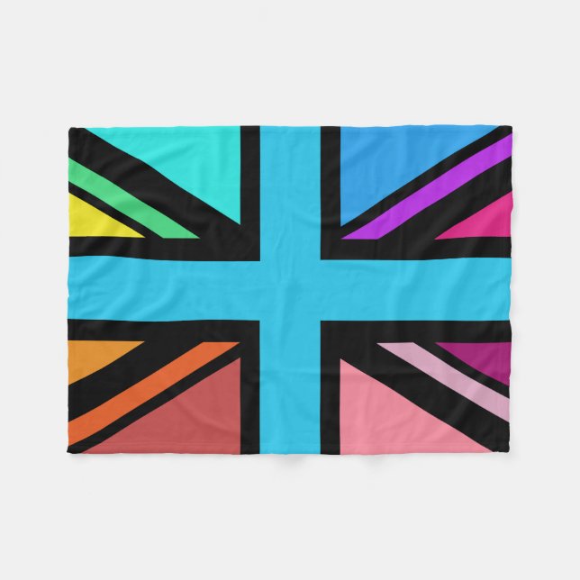 Union Jack/Flag Multicolored+Black Design Fleece Blanket (Front (Horizontal))