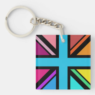 Union Jack/Flag Multicolored+Black Design Keychain