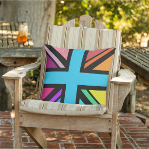 Union Jack/Flag Multicolored+Black Design Outdoor Pillow