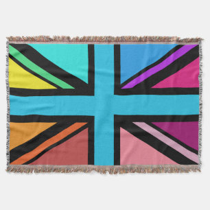 Union Jack/Flag Multicolored+Black Design Throw Blanket
