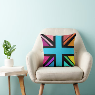 Union Jack/Flag Multicolored+Black Design Throw Pillow