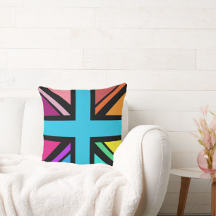Union Jack/Flag Multicolored+Black Design Throw Pillow