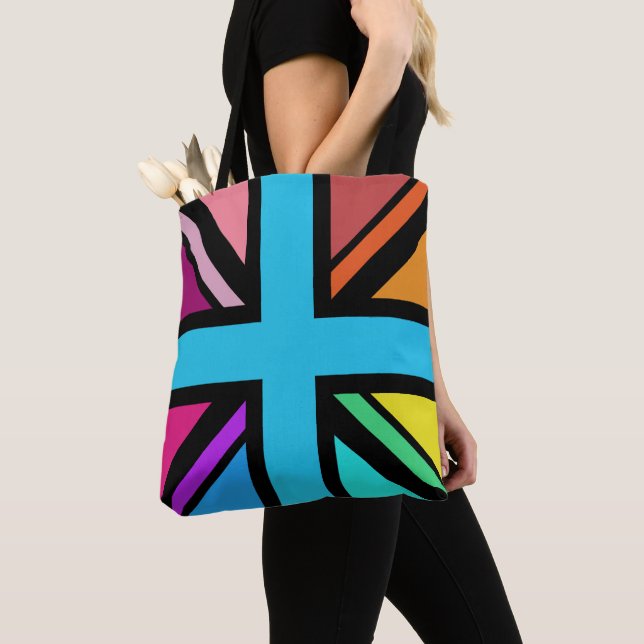 Union Jack/Flag Multicolored+Black Design Tote Bag (Close Up)