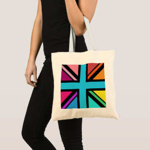 Union Jack/Flag Multicolored+Black Design Tote Bag