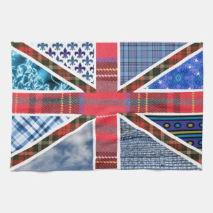 Union Jack Flag of Tartan & Fabric Patterns Kitchen Towel