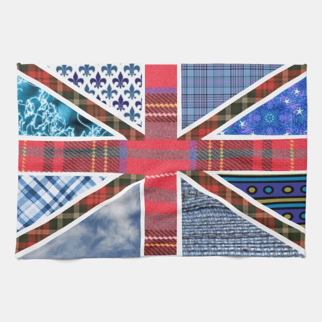 Union Jack Flag of Tartan & Fabric Patterns Kitchen Towel (Horizontal)