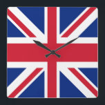 Union Jack - Flag of the United Kingdom Square Wall Clock<br><div class="desc">Flag of the United Kingdom.  United Kingdom of Great Britain and Northern Ireland uses as its national flag the royal banner known as the Union Jack or Union Flag (despite popular belief,  both terms are technically correct).</div>